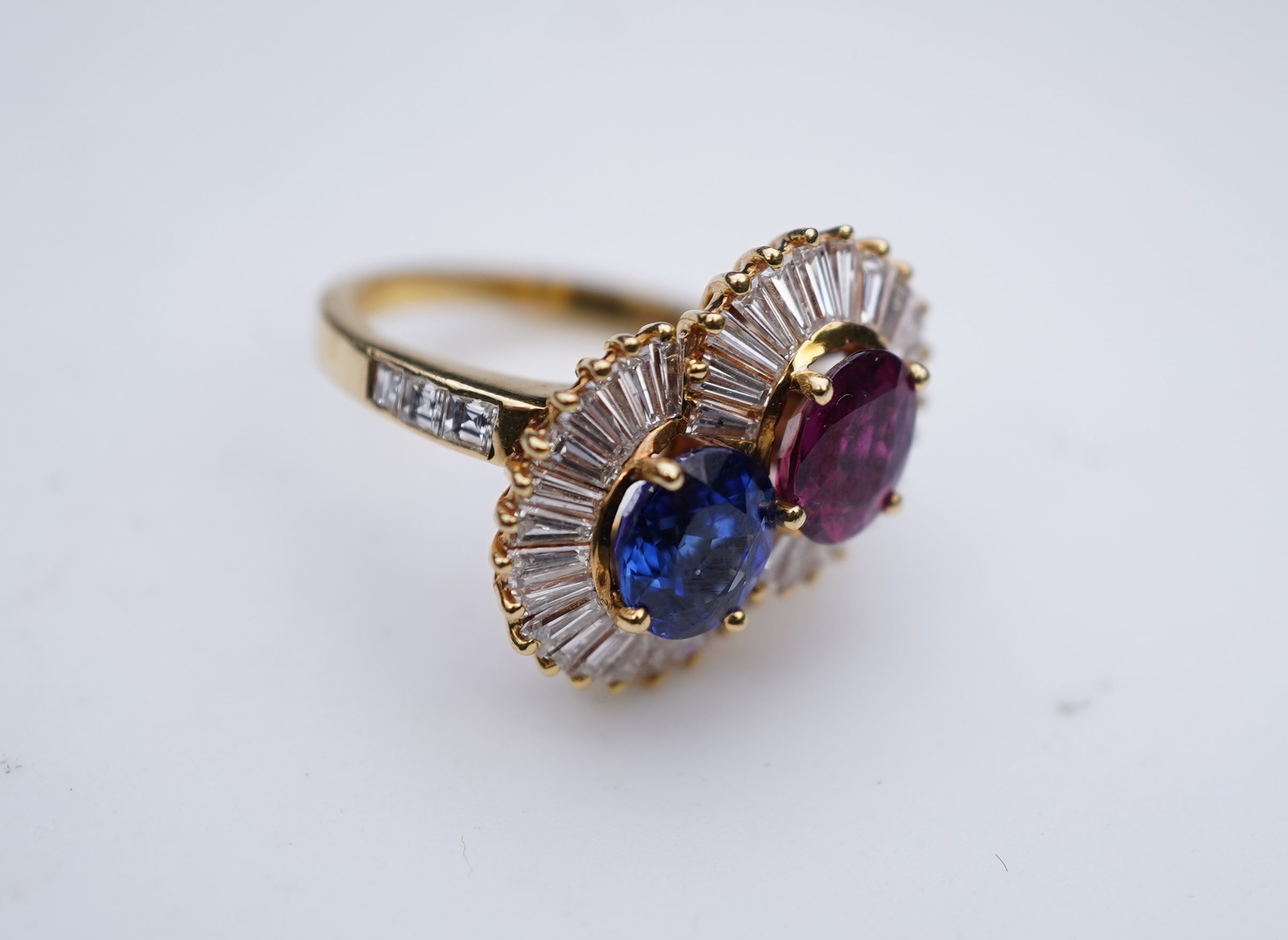 A ruby, sapphire and diamond 'toi et moi' ring